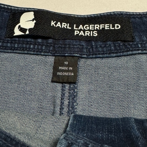 Karl Lagerfeld Paris Lace-Up Braided Stretchy Denim Mini Denim Skirt Sz 10 Y2K - Picture 3 of 13